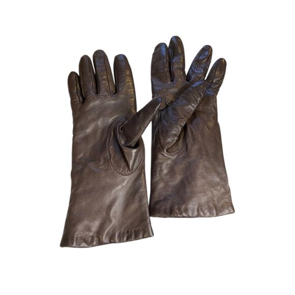 Size 7.5 Isotoner Vintage Womens Brown Leather Cashmere Lined Gloves - Picture 7 of 7